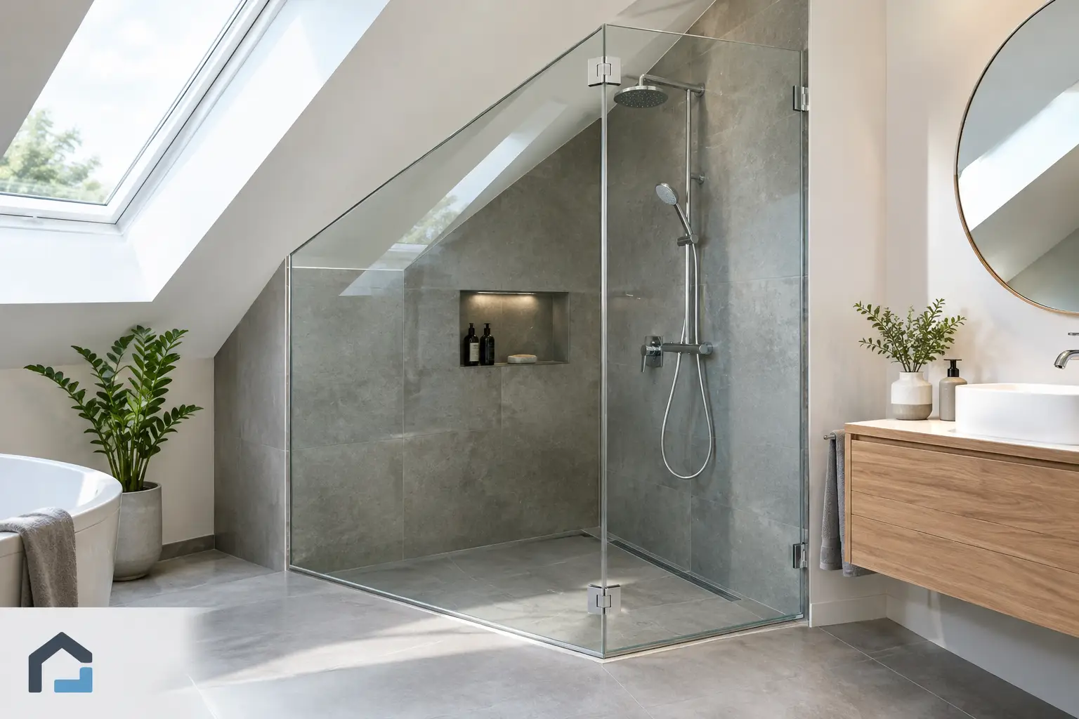 Glasdusche bei Schrägwänden passgenau planen